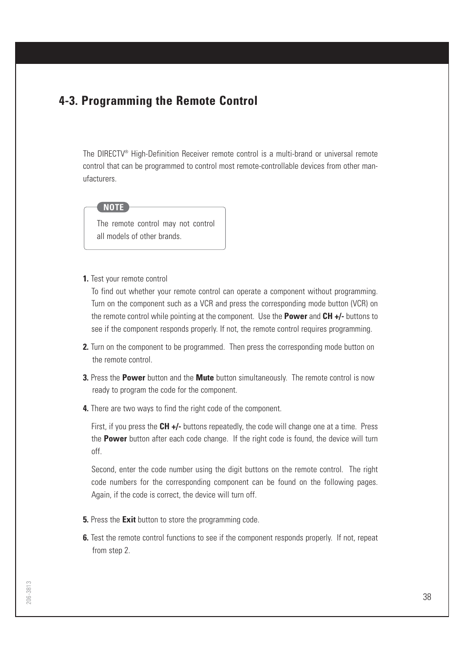 3. programming the remote control | Zenith HD-SAT520 User Manual | Page 39 / 104