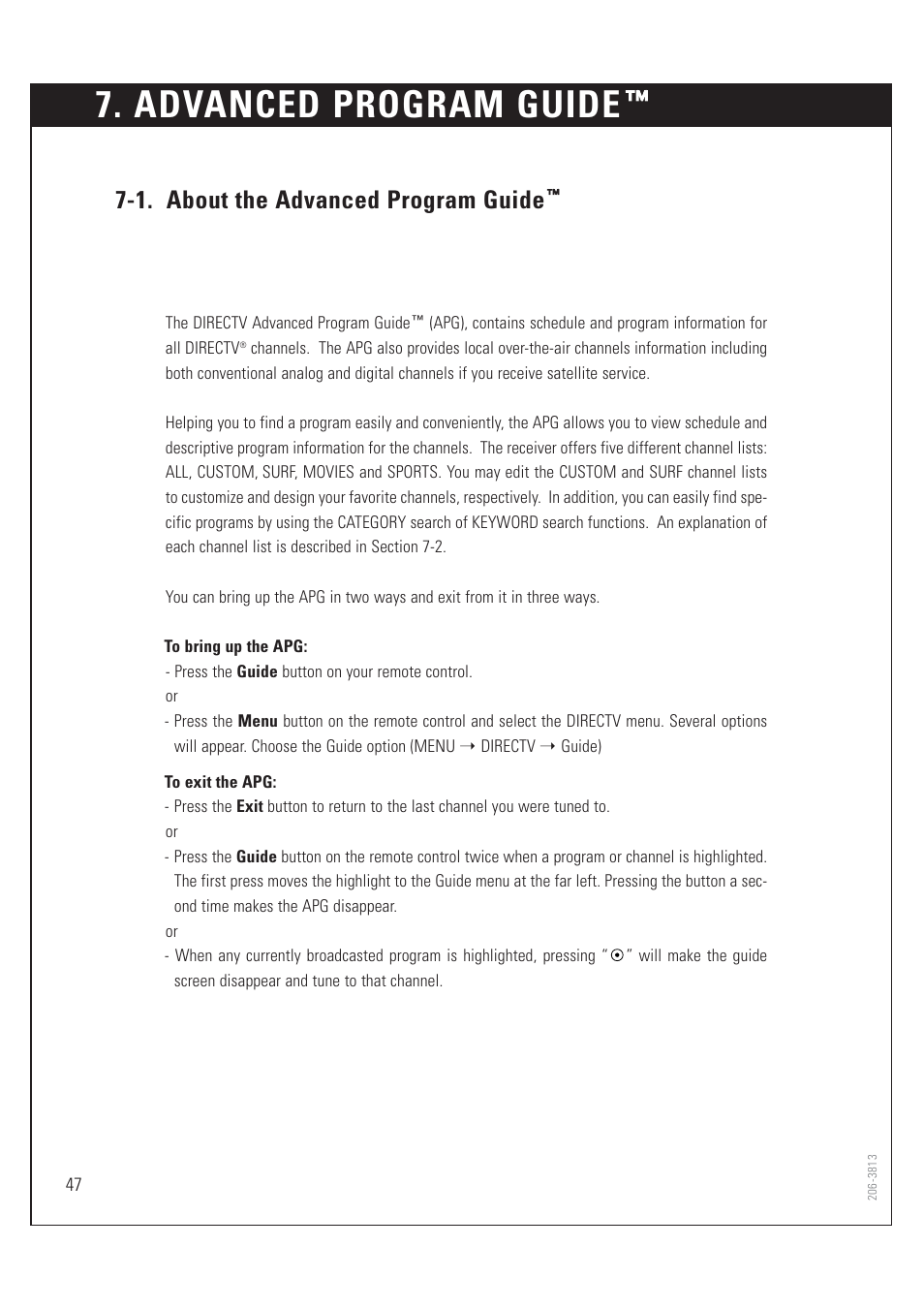 Advanced program guide, 1. about the advanced program guide | Zenith HD-SAT520 User Manual | Page 48 / 104