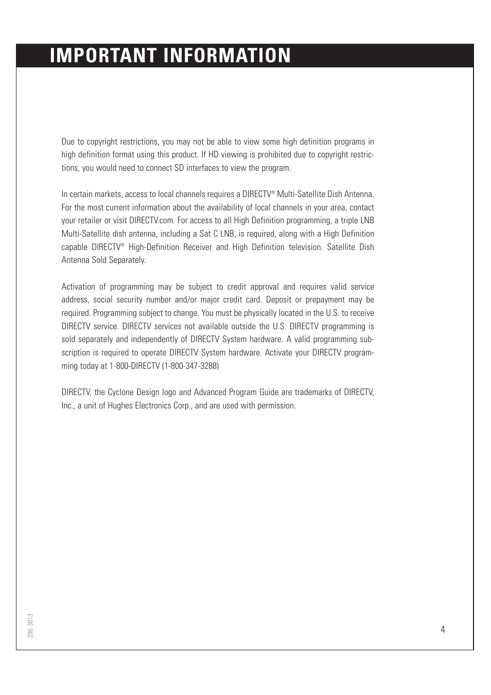 Important information | Zenith HD-SAT520 User Manual | Page 5 / 104