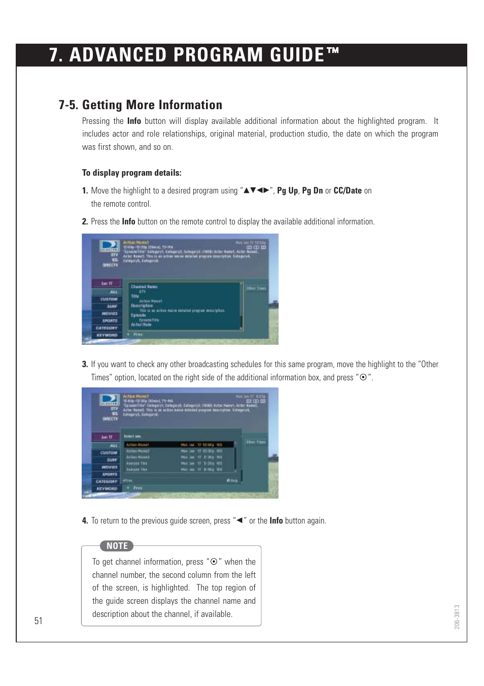 Advanced program guide, 5. getting more information | Zenith HD-SAT520 User Manual | Page 52 / 104