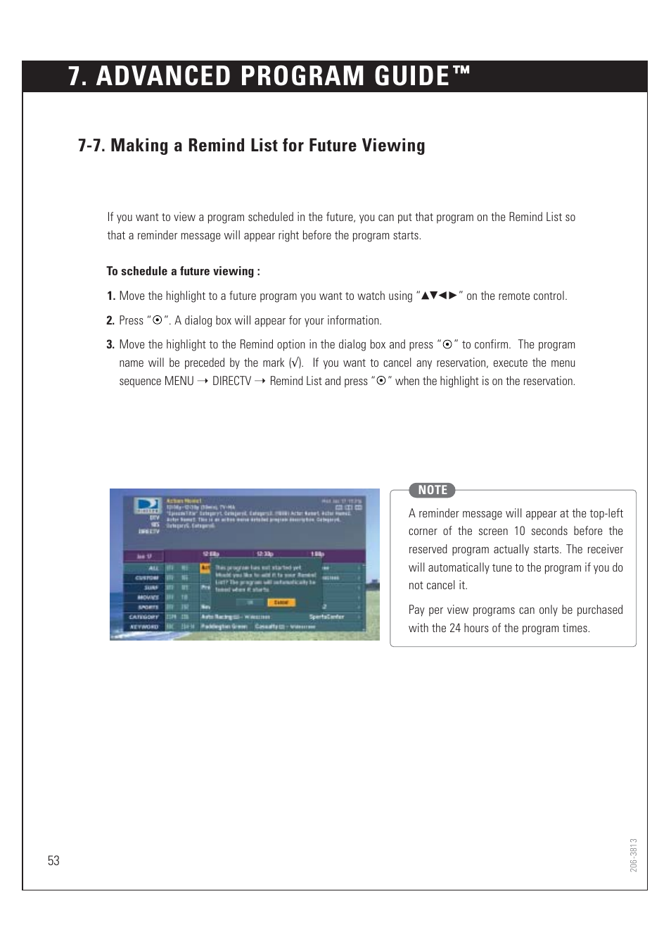 Advanced program guide, 7. making a remind list for future viewing | Zenith HD-SAT520 User Manual | Page 54 / 104