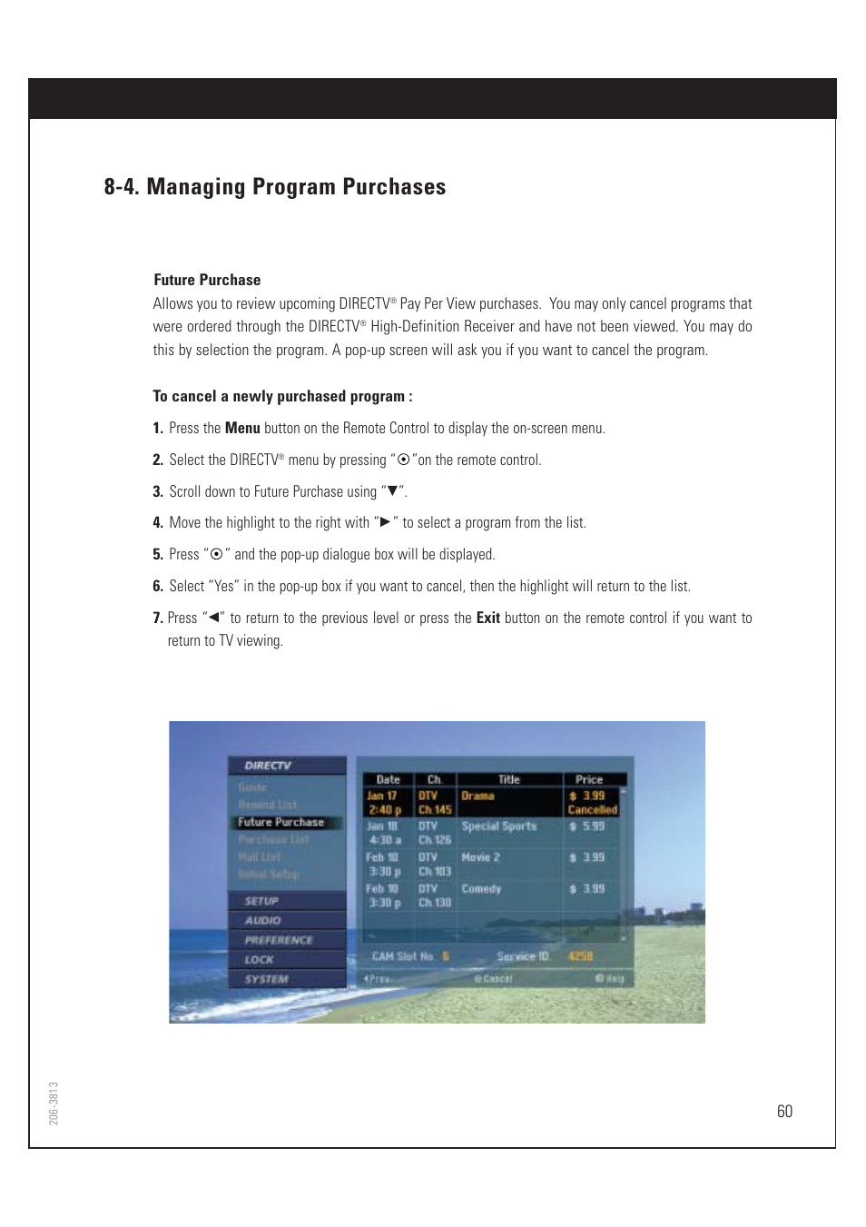 4. managing program purchases | Zenith HD-SAT520 User Manual | Page 61 / 104