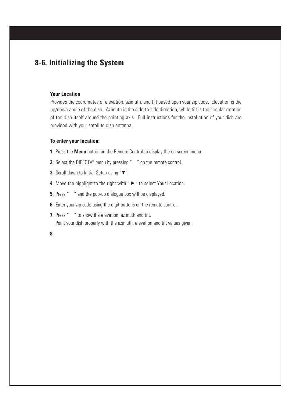 6. initializing the system | Zenith HD-SAT520 User Manual | Page 65 / 104