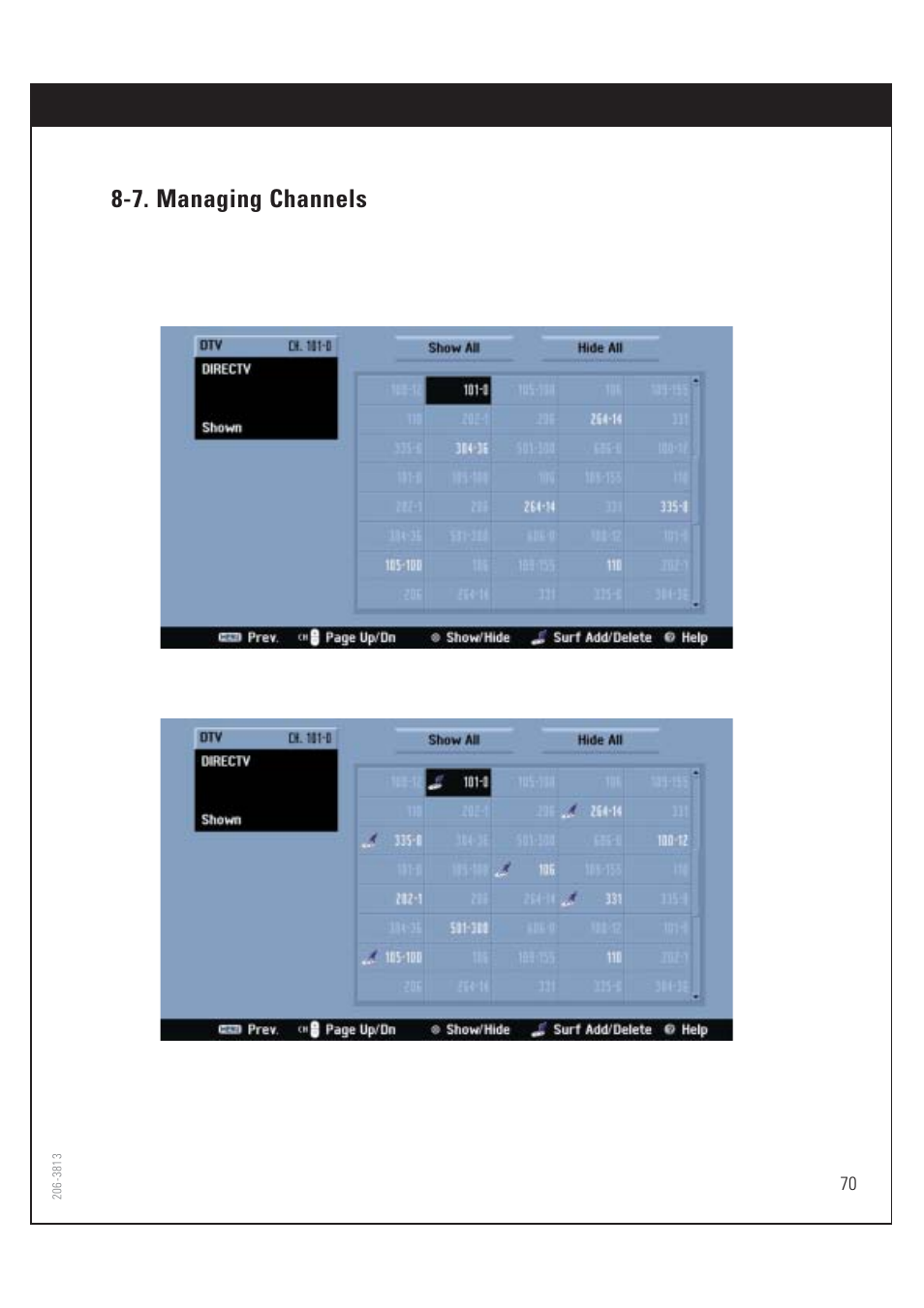 7. managing channels | Zenith HD-SAT520 User Manual | Page 71 / 104