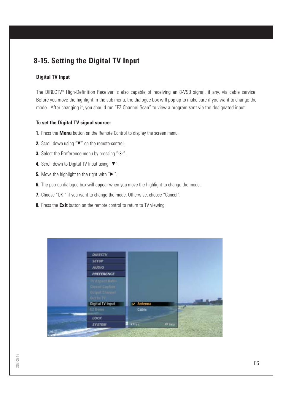 15. setting the digital tv input | Zenith HD-SAT520 User Manual | Page 87 / 104