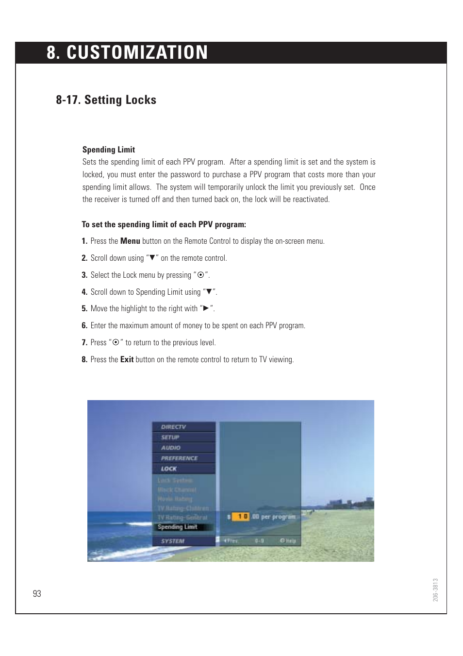 Customization, 17. setting locks | Zenith HD-SAT520 User Manual | Page 94 / 104