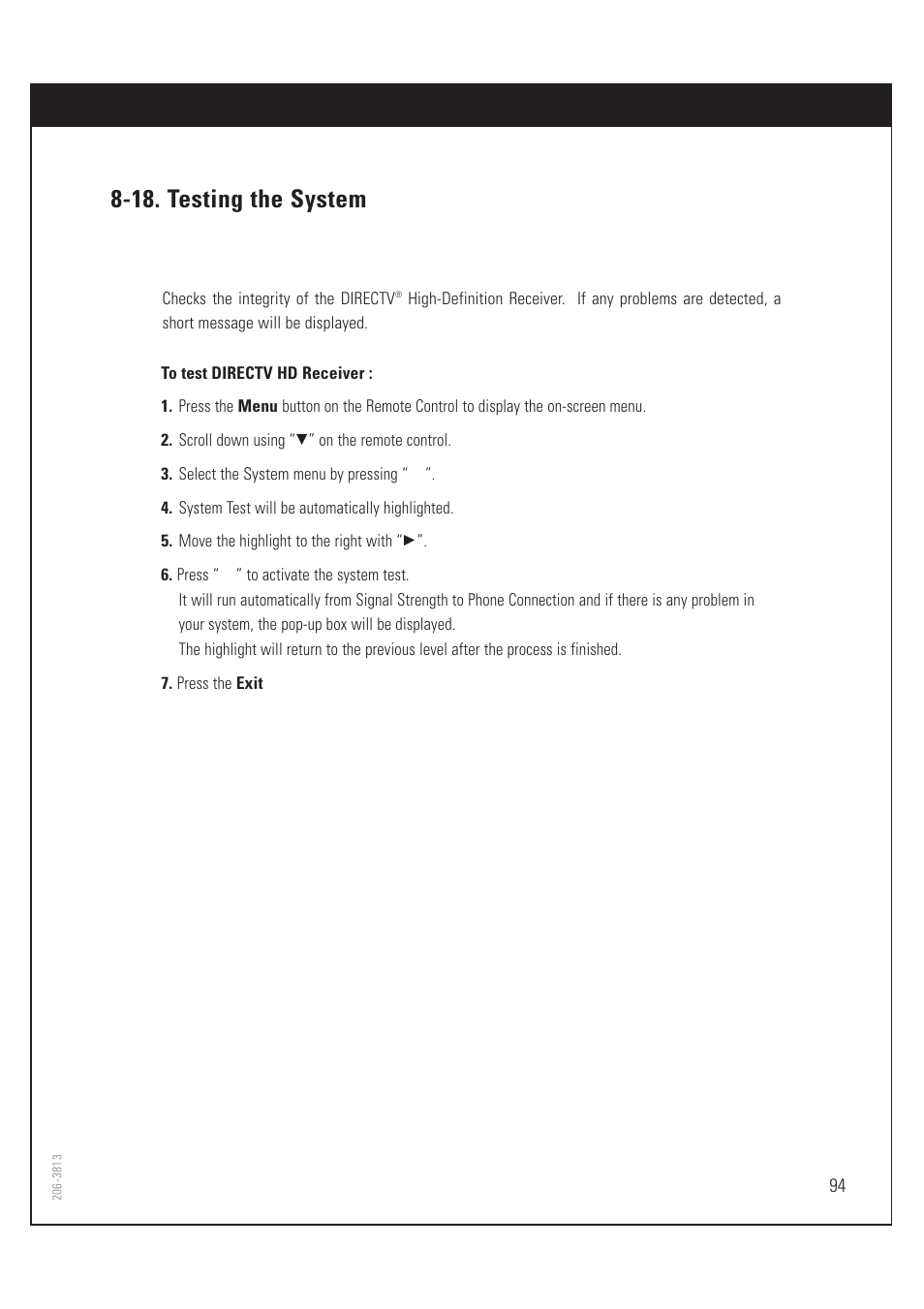 18. testing the system | Zenith HD-SAT520 User Manual | Page 95 / 104