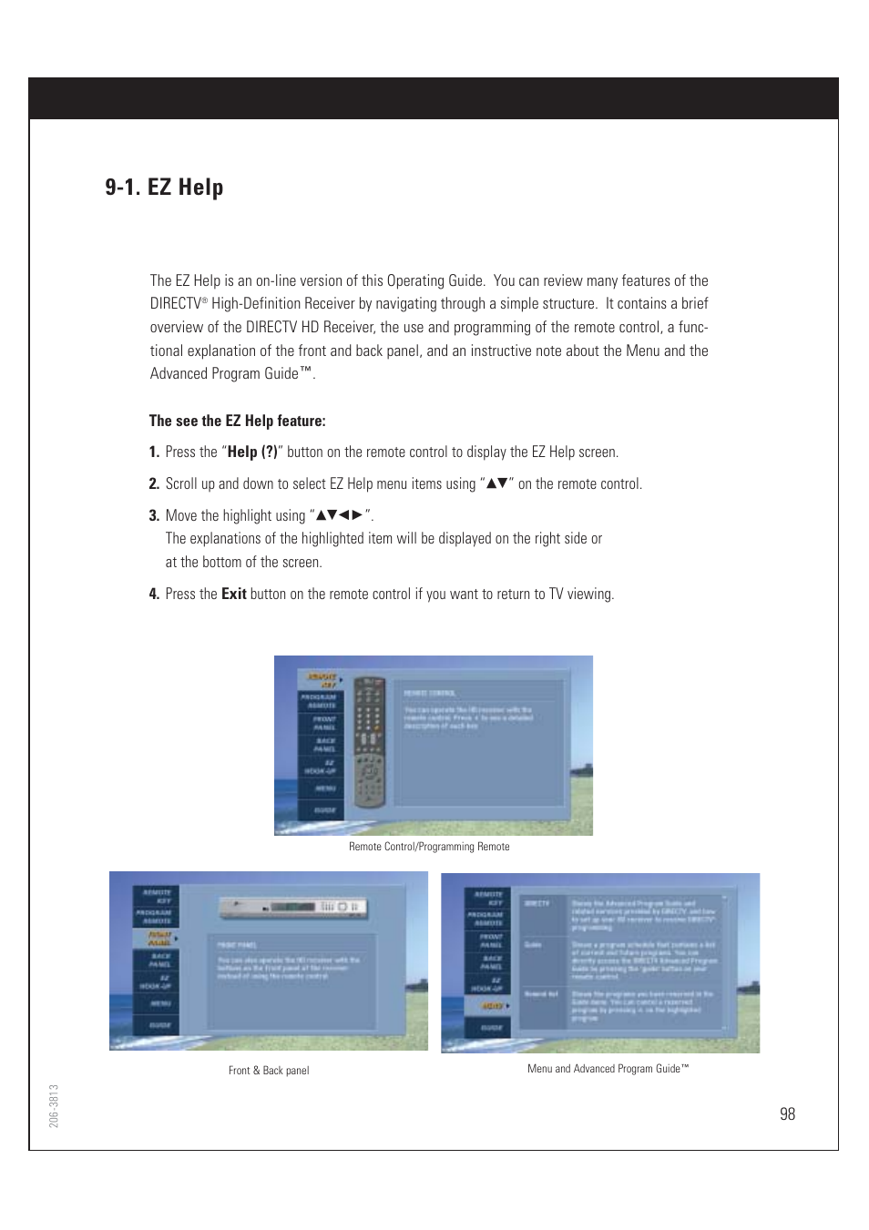 1. ez help | Zenith HD-SAT520 User Manual | Page 99 / 104