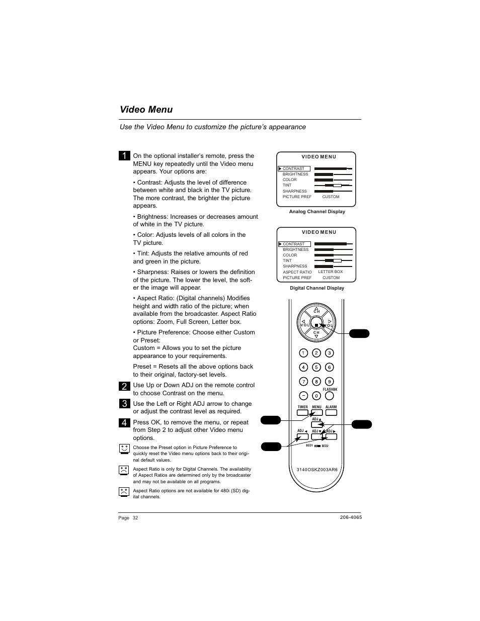 Video menu | Zenith HEALTHVIEW H20J55DT User Manual | Page 32 / 64