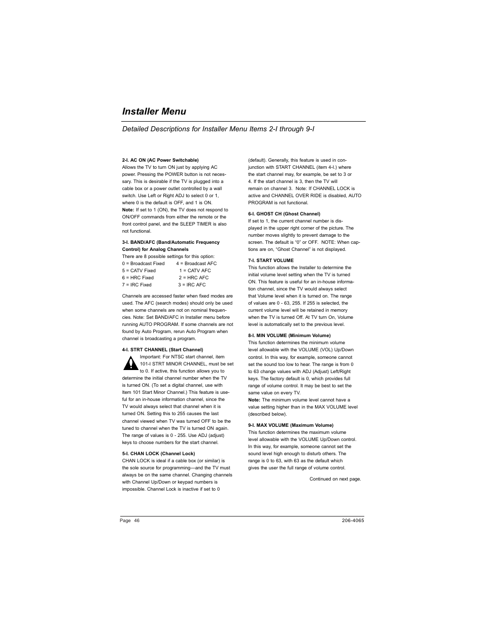 Installer menu | Zenith HEALTHVIEW H20J55DT User Manual | Page 46 / 64