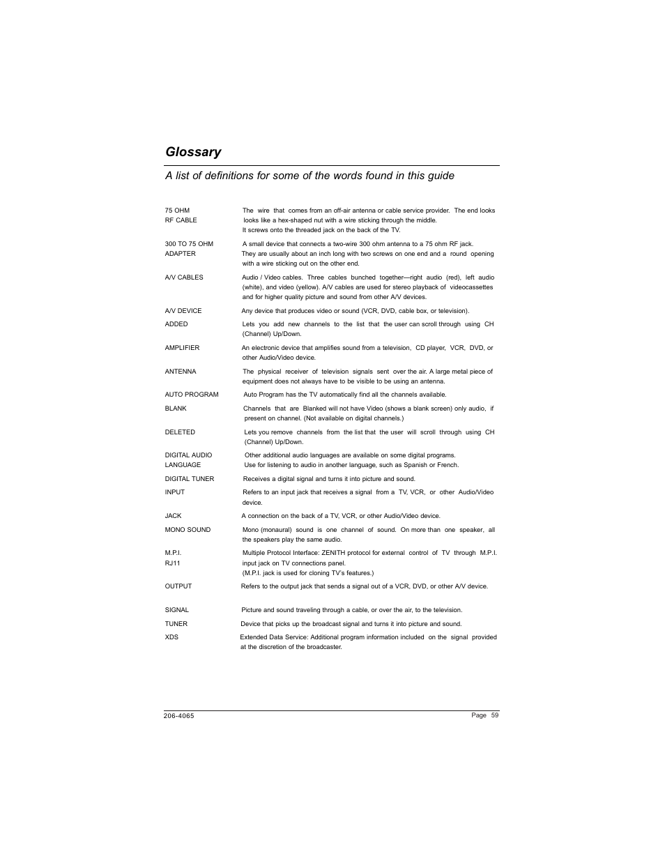 Glossary | Zenith HEALTHVIEW H20J55DT User Manual | Page 59 / 64