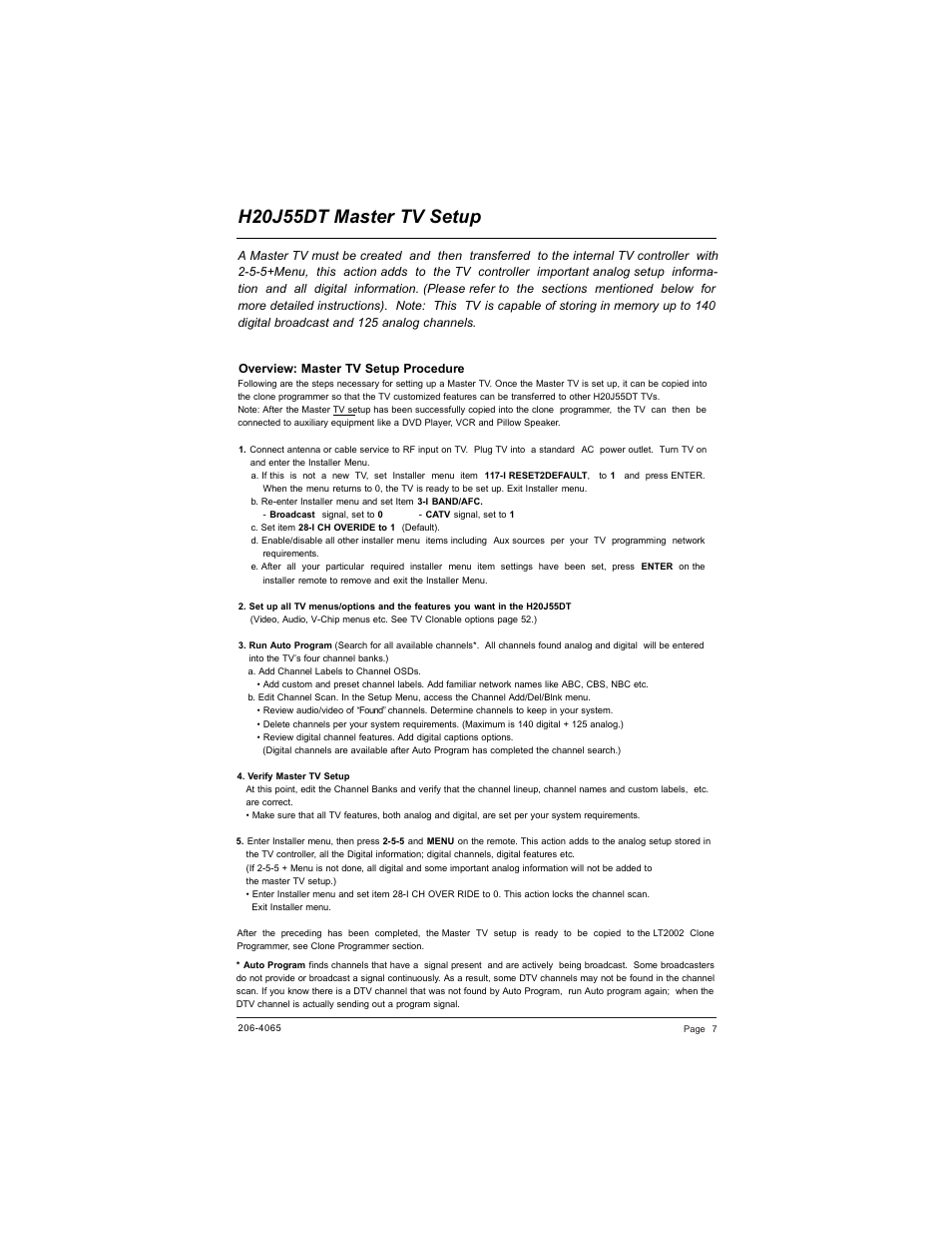 H20j55dt master tv setup | Zenith HEALTHVIEW H20J55DT User Manual | Page 7 / 64