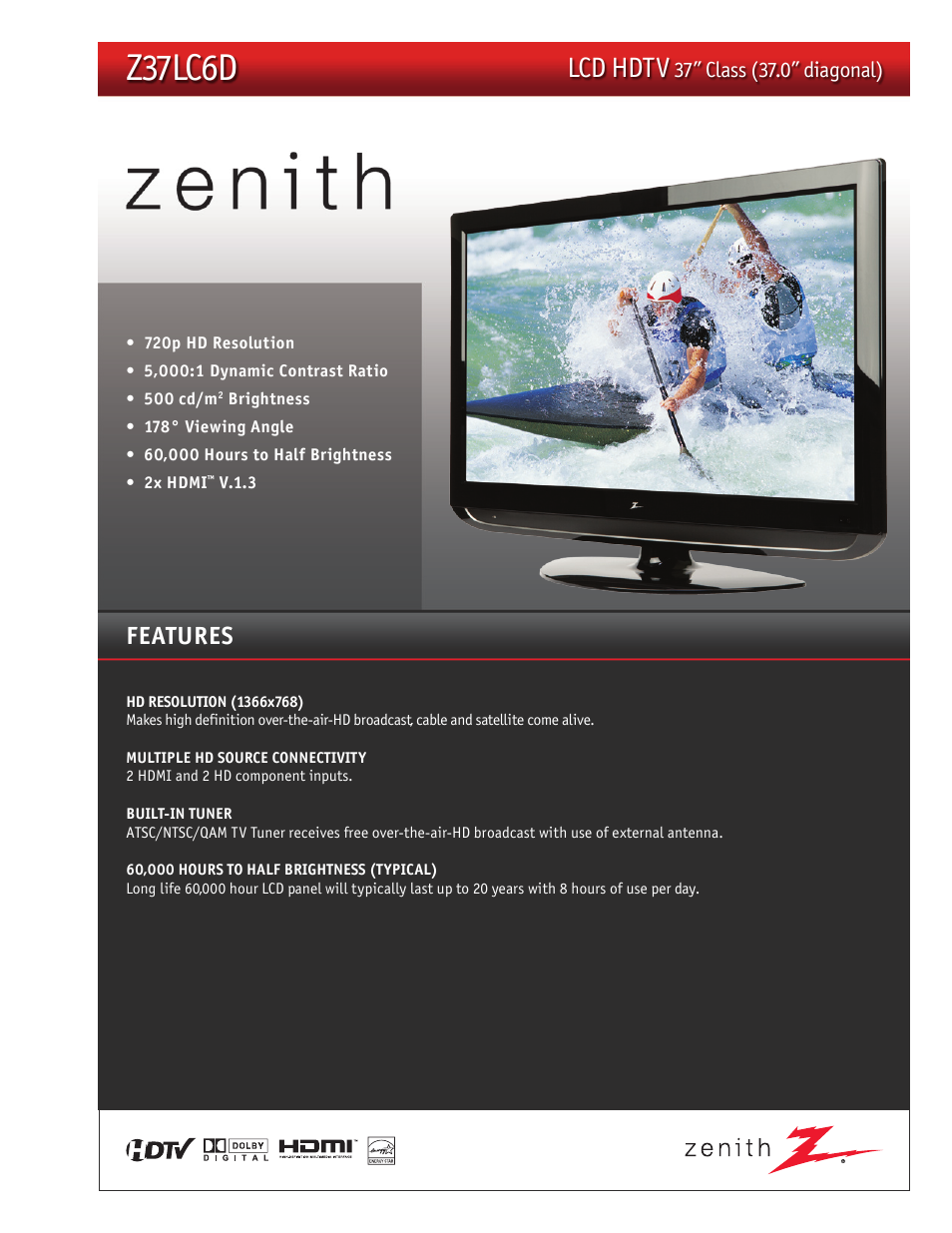 Zenith Z37LC6D User Manual | 2 pages