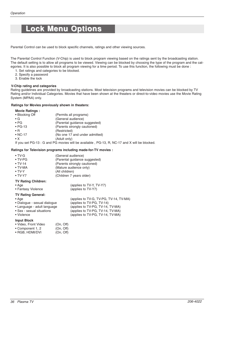 Lock menu options | Zenith Z42PX21D User Manual | Page 36 / 60