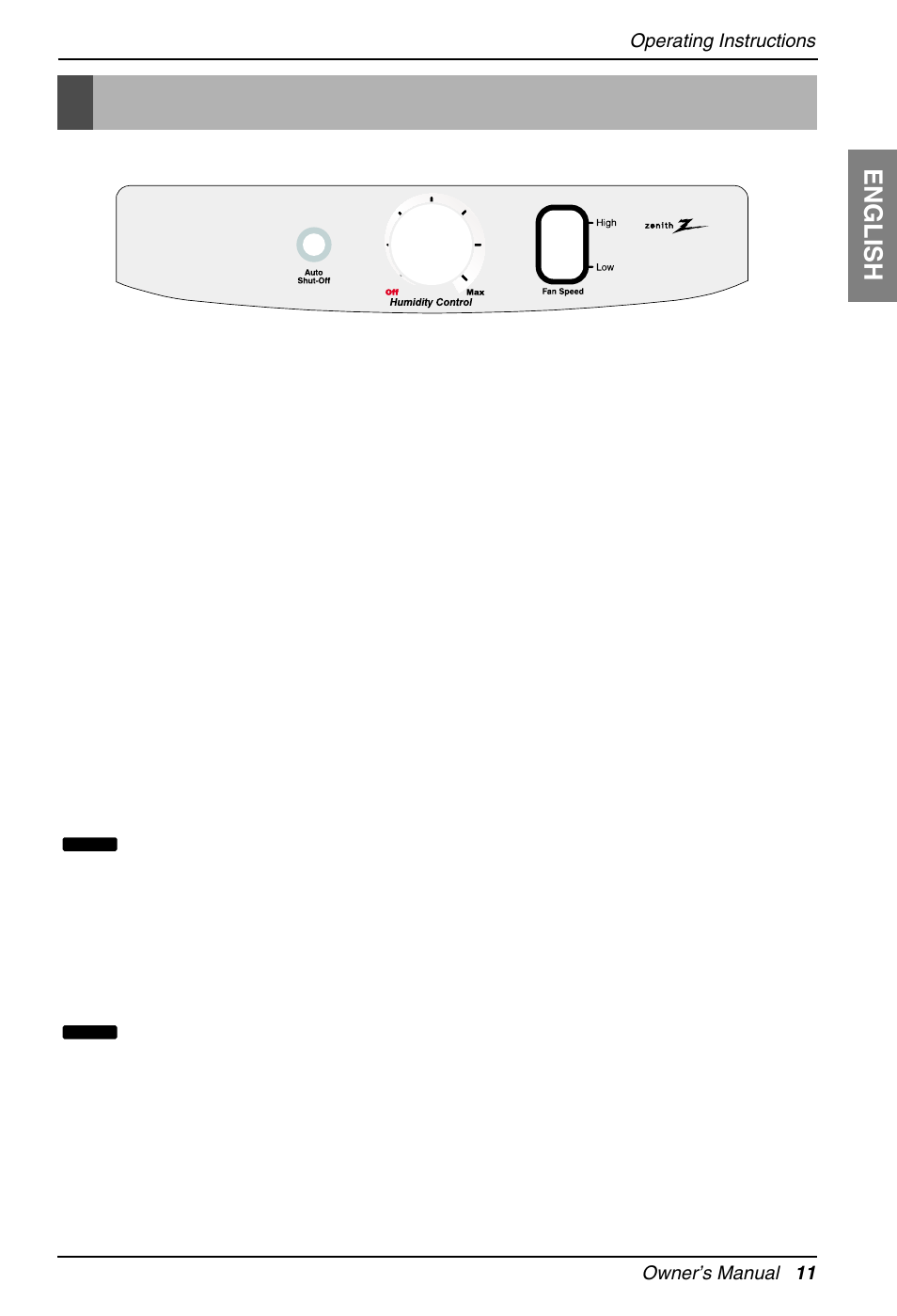 Operating instructions, English | Zenith ZD309 User Manual | Page 11 / 36