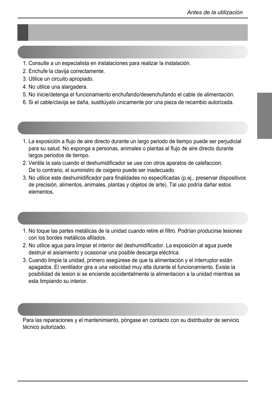 Antes de la utilización, Esp a ñ ol | Zenith ZD309 User Manual | Page 23 / 36