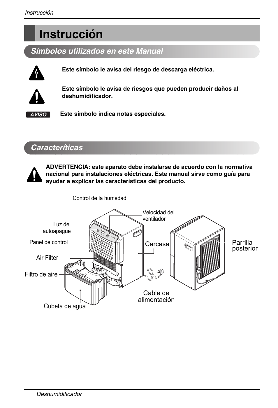 Instrucción, Símbolos utilizados en este manual caracteríticas | Zenith ZD309 User Manual | Page 24 / 36