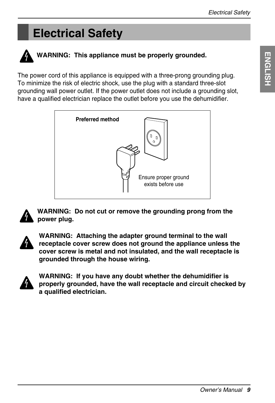 Electrical safety | Zenith ZD309 User Manual | Page 9 / 36