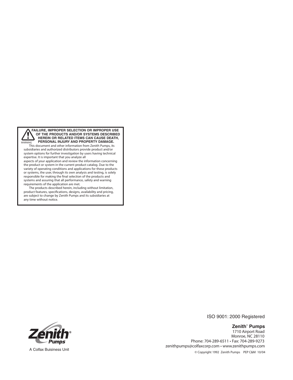 Zenith, Pumps | Zenith Pumps User Manual | Page 12 / 12