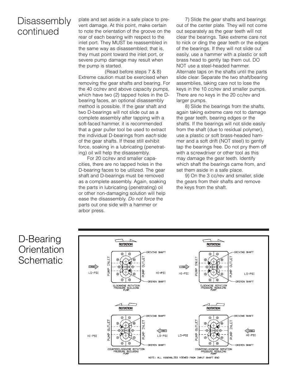 Disassembly continued, D-bearing orientation schematic | Zenith Pumps User Manual | Page 8 / 12