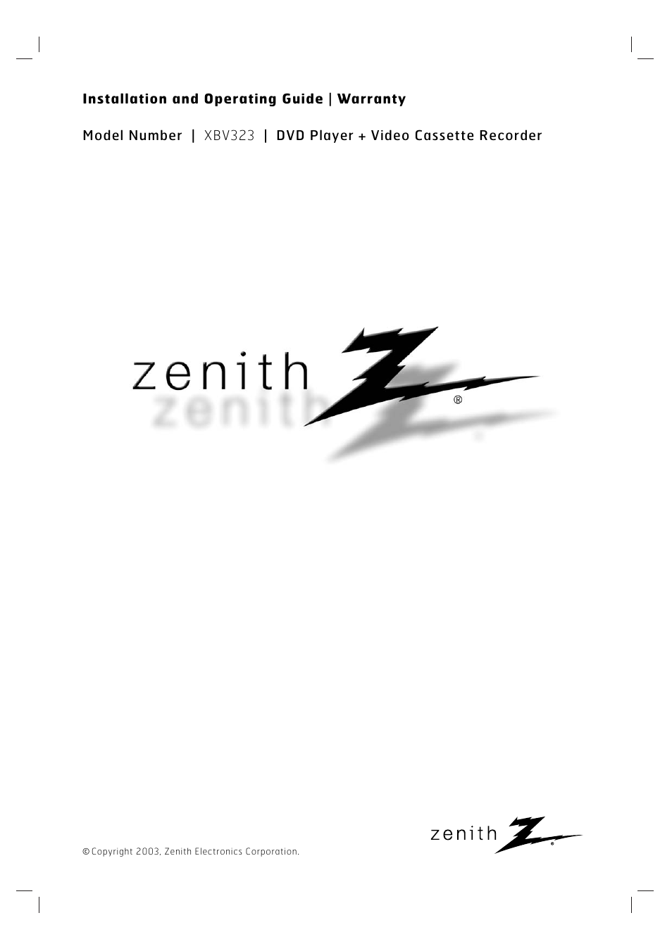 Zenith XBV323 User Manual | 40 pages