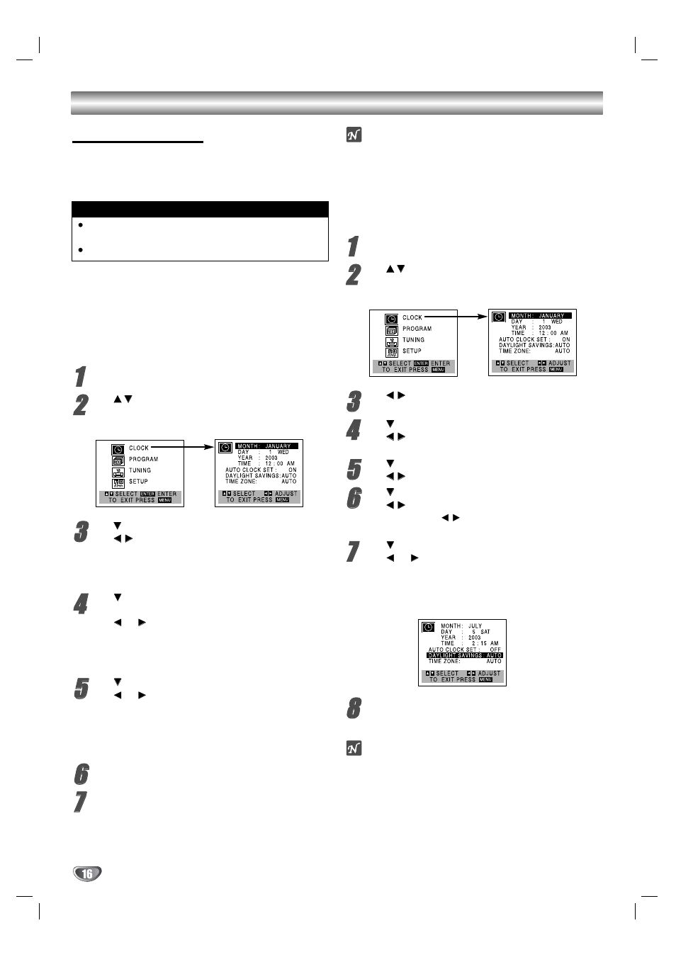 Before vcr operation (continued) setting the clock | Zenith XBV323 User Manual | Page 16 / 40
