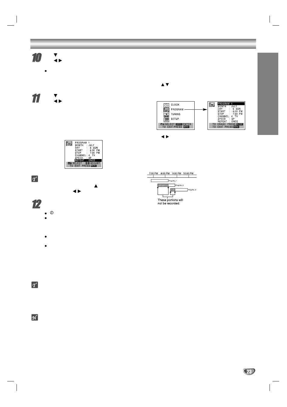 Tape operation (continued), Checking (erasing) timer record programming, Program priority | Opera tion | Zenith XBV323 User Manual | Page 23 / 40