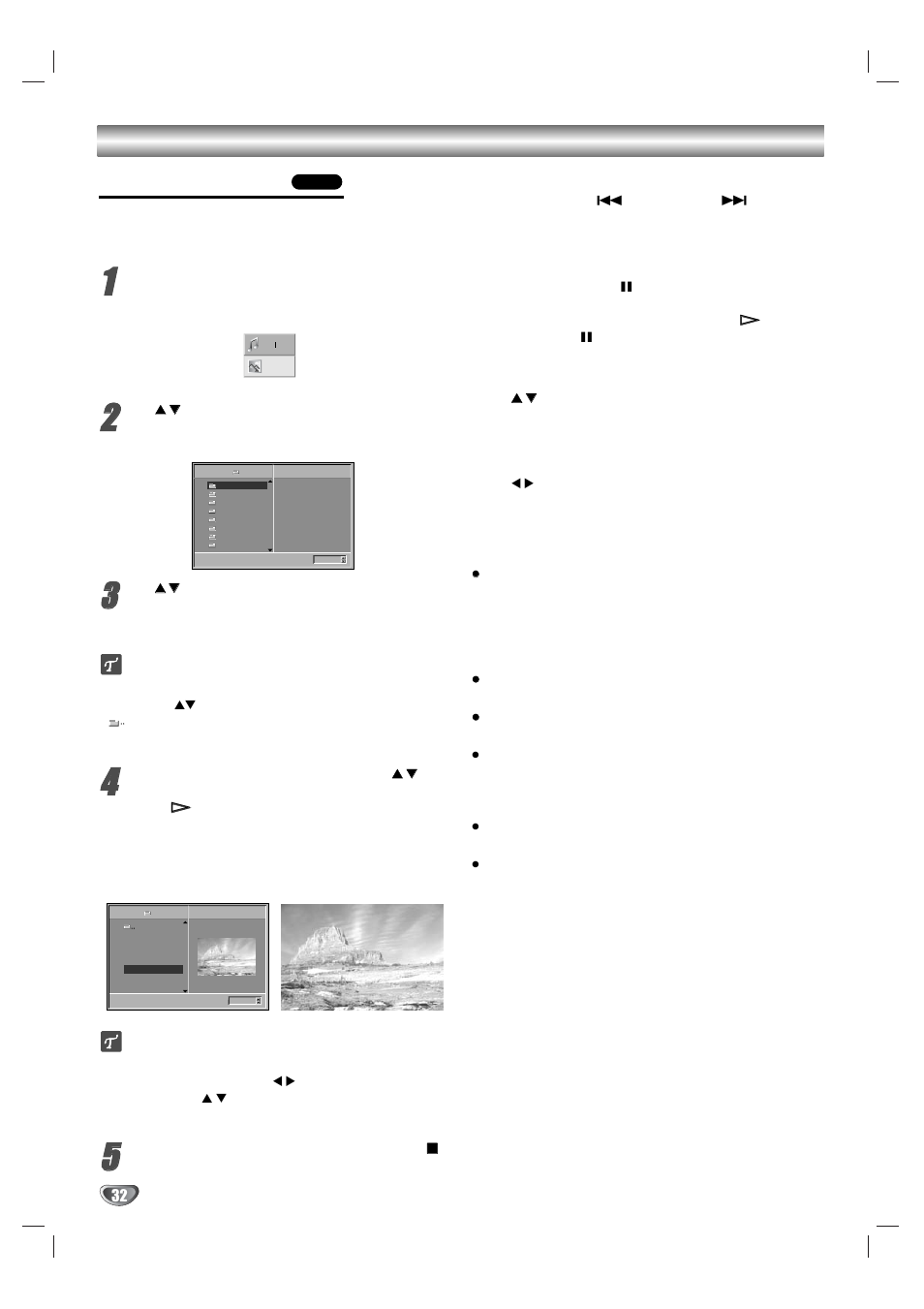 Jpeg files operation viewing jpeg files, Selecting other files, Still picture | Zenith XBV323 User Manual | Page 32 / 40