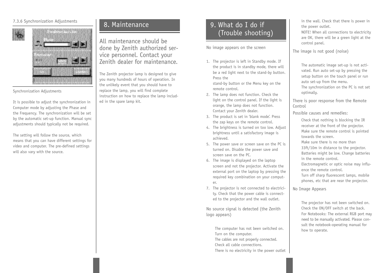 What do i do if (trouble shooting) 8. maintenance | Zenith DSV-110 User Manual | Page 15 / 17