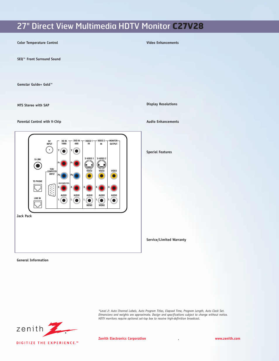 Zenith C27V28 User Manual | Page 2 / 2