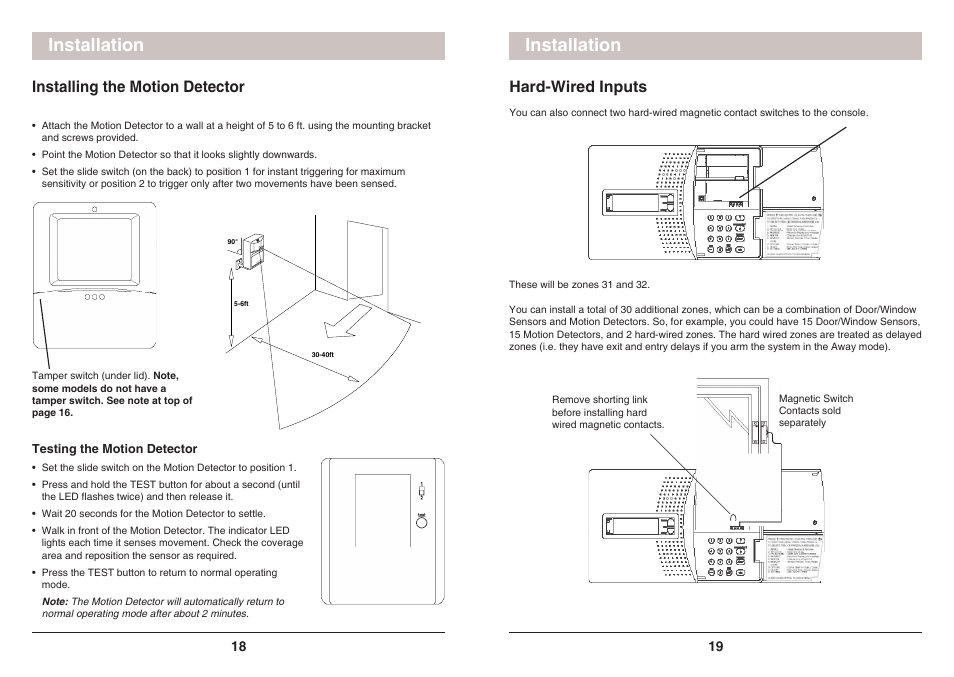 Installation, Hard-wired inputs, Installing the motion detector | X10 Wireless Technology SC1200 User Manual | Page 10 / 27