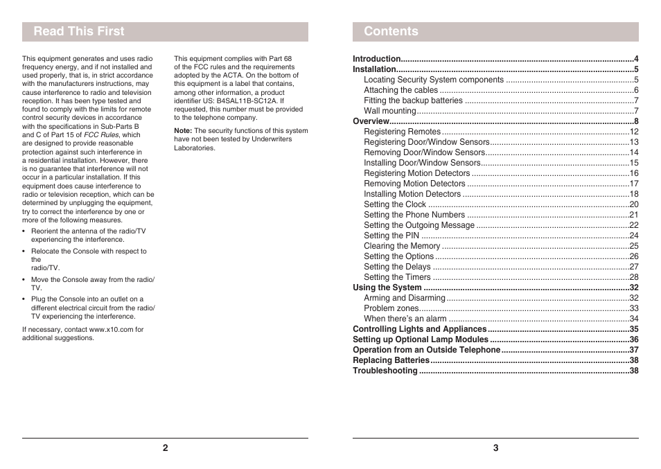 Contents read this first | X10 Wireless Technology SC1200 User Manual | Page 2 / 27