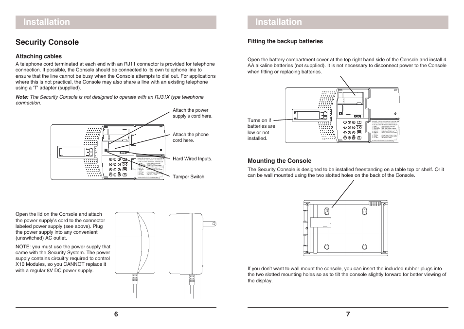 Installation, Security console | X10 Wireless Technology SC1200 User Manual | Page 4 / 27