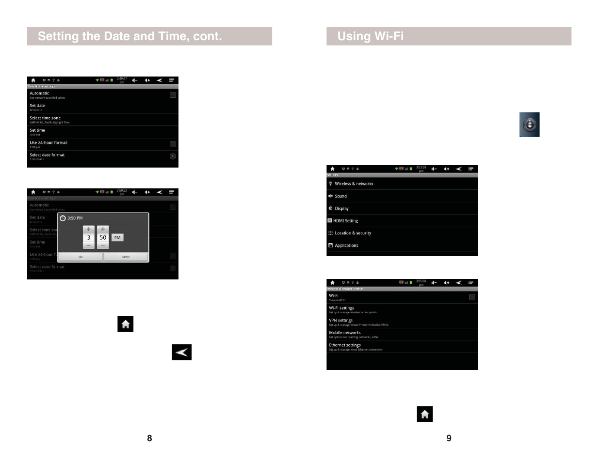 Setting the date and time, cont. using wi-fi | X10 Wireless Technology AIRPAD 1 User Manual | Page 5 / 12