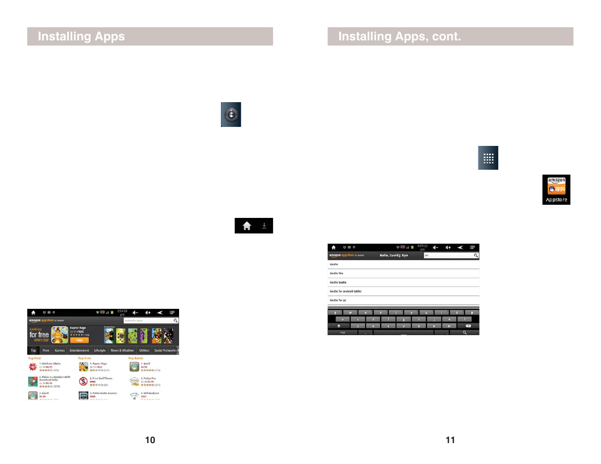 Installing apps, Installing apps, cont | X10 Wireless Technology AIRPAD 1 User Manual | Page 6 / 12