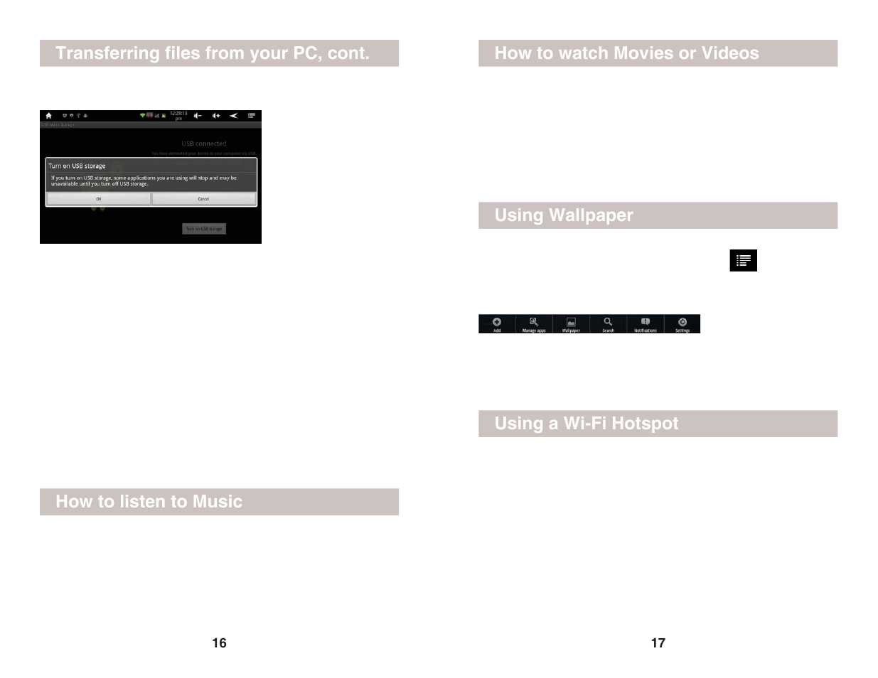 Using wallpaper, Using a wi-fi hotspot | X10 Wireless Technology AIRPAD 1 User Manual | Page 9 / 12