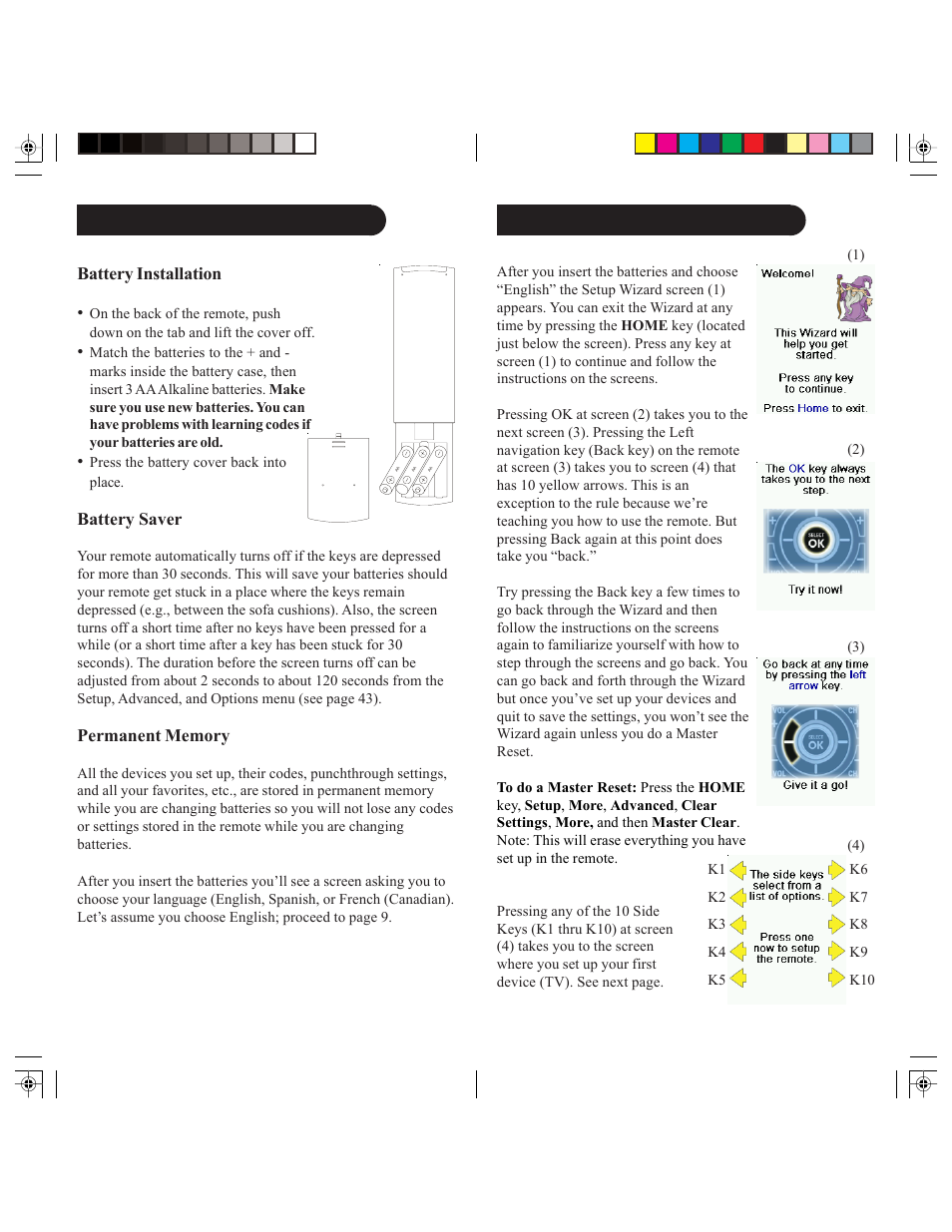 Using the wizard, Setup battery installation, Battery saver | X10 Wireless Technology IR32A User Manual | Page 5 / 29