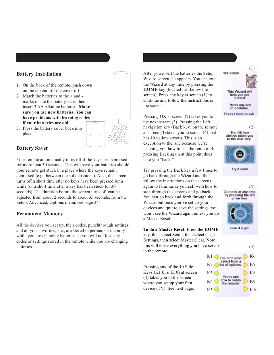 Setup battery installation, Battery saver, Using the wizard | X10 Wireless Technology IR10A User Manual | Page 4 / 21