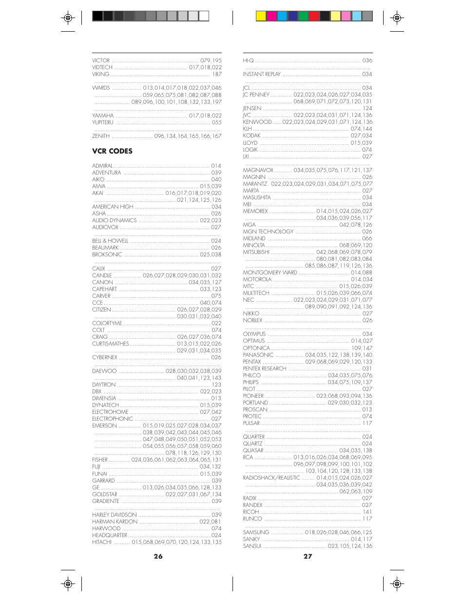 Vcr codes | X10 Wireless Technology MK19A User Manual | Page 14 / 27