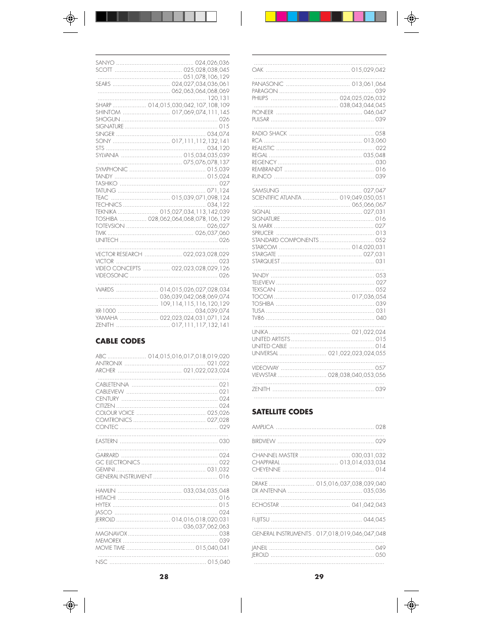 Satellite codes, Cable codes | X10 Wireless Technology MK19A User Manual | Page 15 / 27
