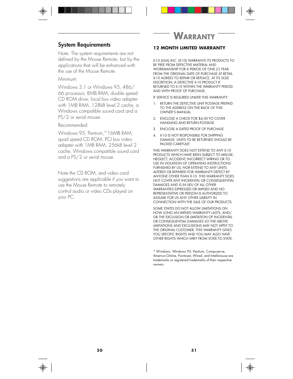 Arranty, System requirements | X10 Wireless Technology MK19A User Manual | Page 26 / 27