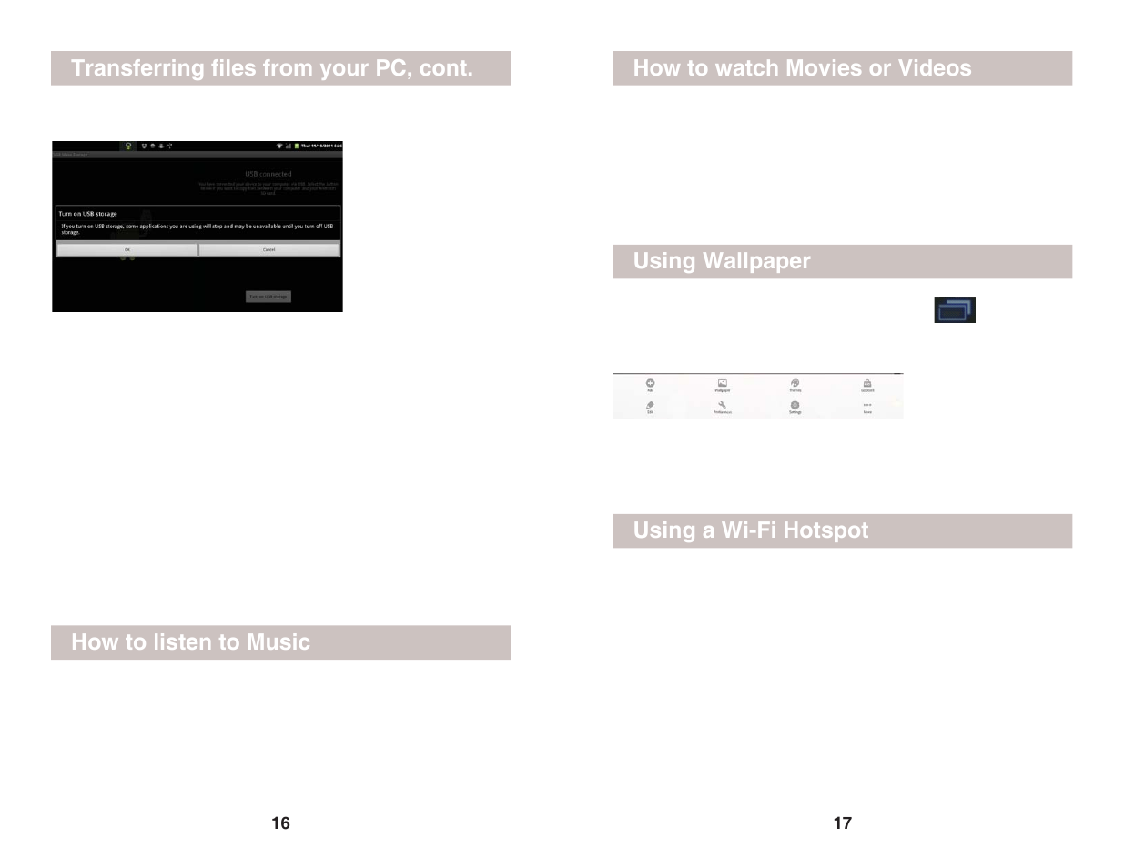 Using wallpaper, Using a wi-fi hotspot | X10 Wireless Technology CM005-11/11 User Manual | Page 9 / 12
