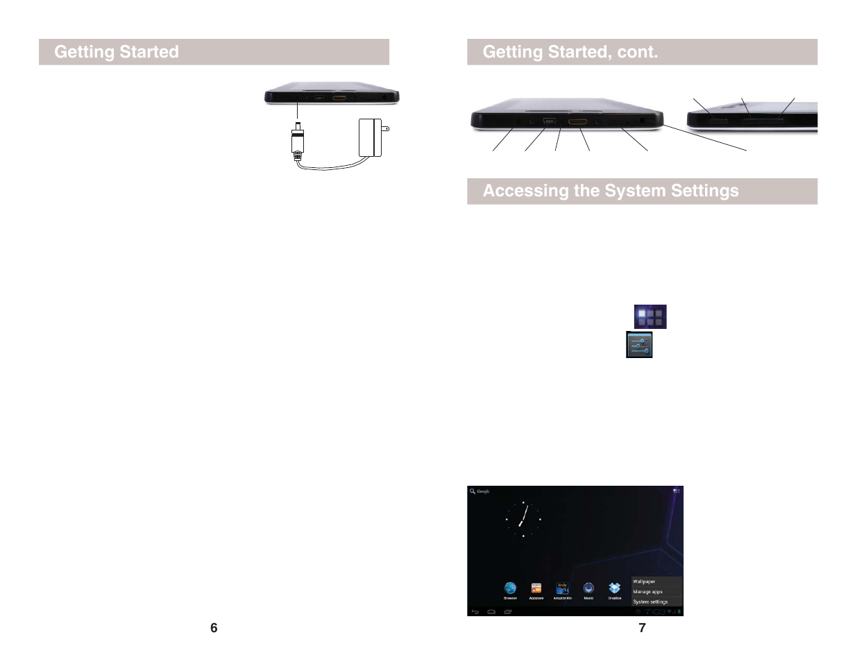 Getting started getting started, cont, Accessing the system settings | X10 Wireless Technology AIRPAD7P User Manual | Page 4 / 12
