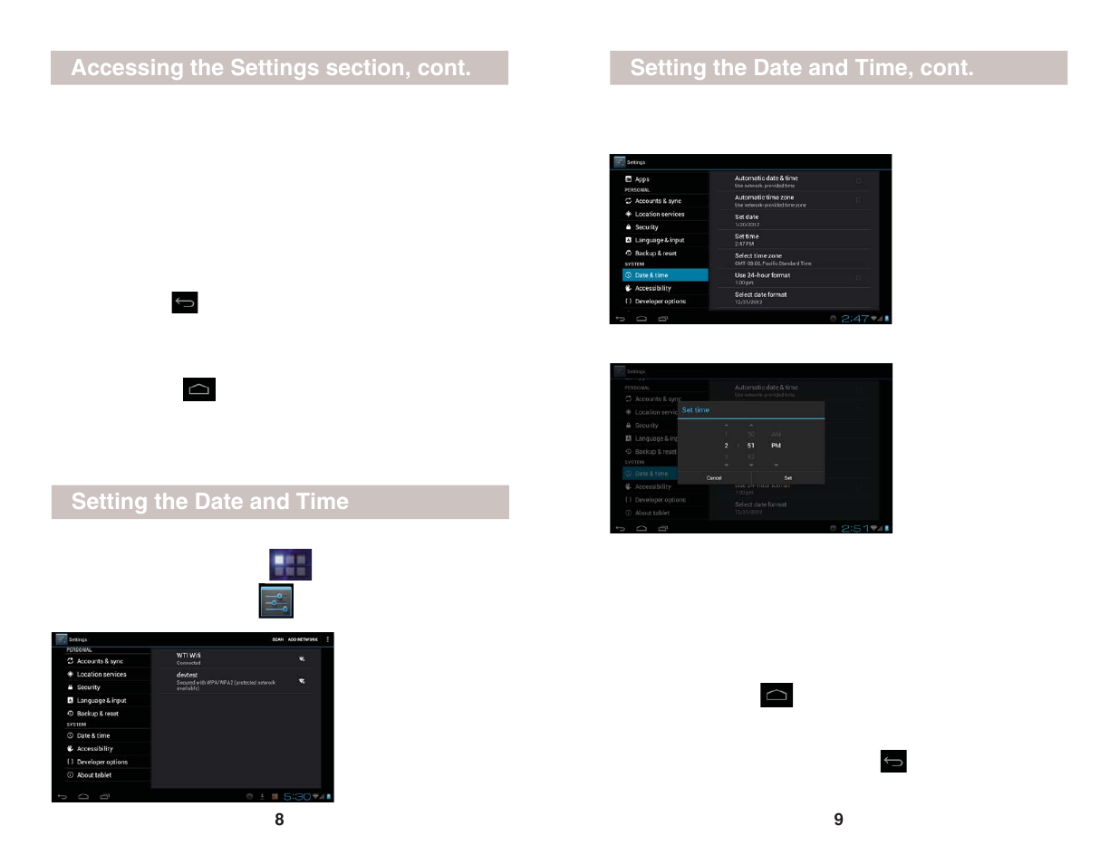 Setting the date and time, cont, Setting the date and time | X10 Wireless Technology AIRPAD7P User Manual | Page 5 / 12