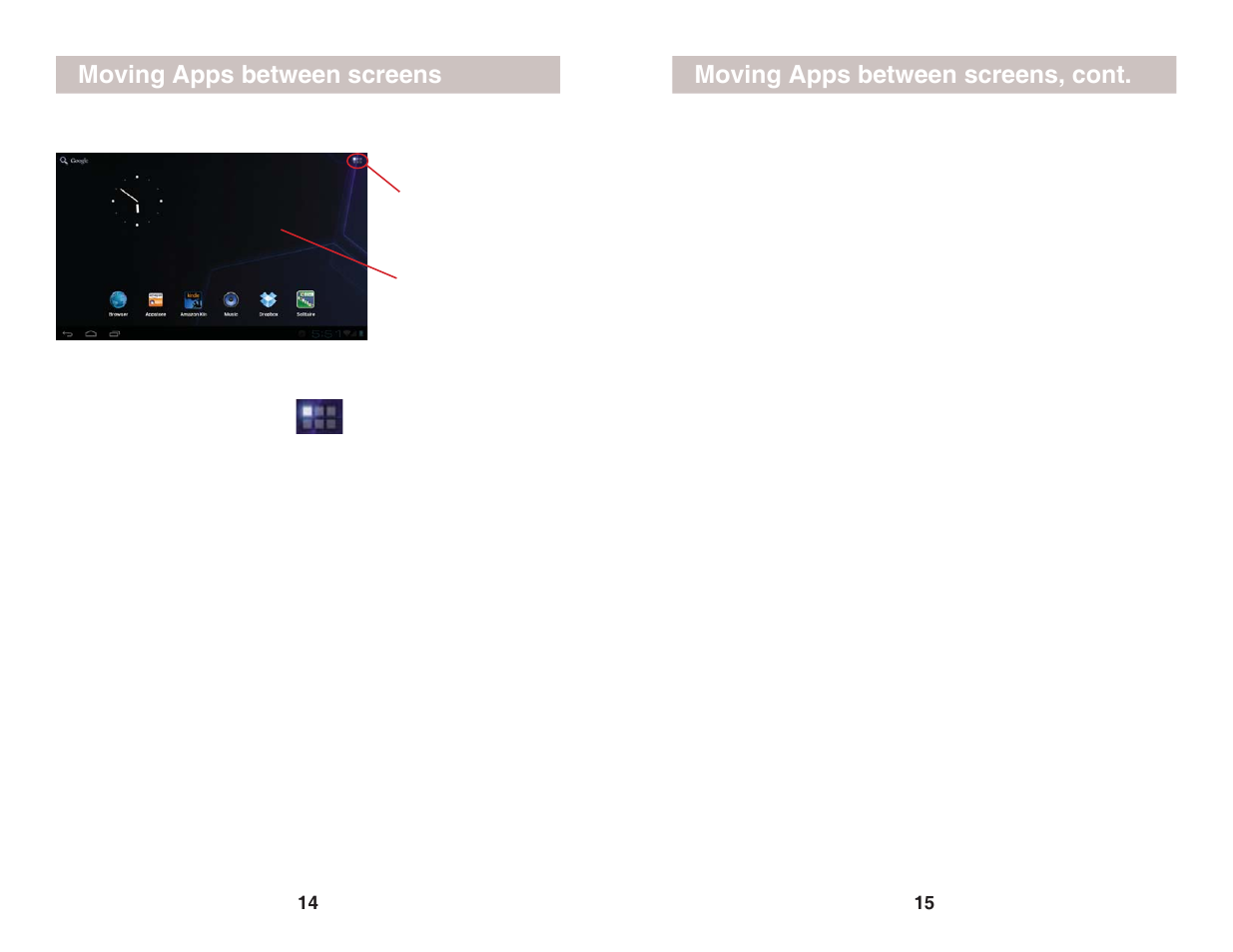 Moving apps between screens, Moving apps between screens, cont | X10 Wireless Technology AIRPAD7P User Manual | Page 8 / 12