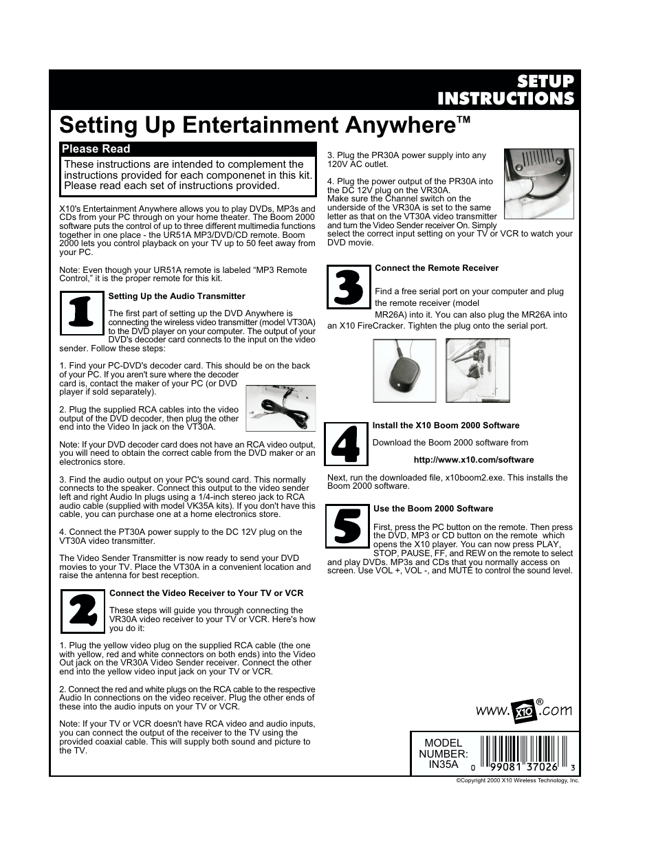 X10 Wireless Technology X10 Entertainment Anywhere PR30A User Manual | 1 page