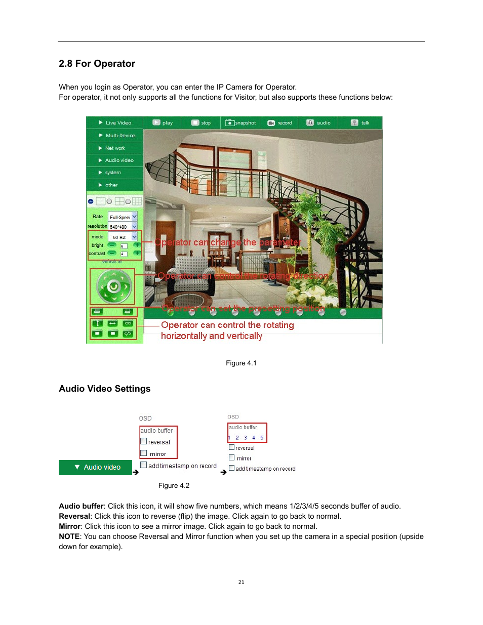 8 for operator, Audio video settings | X10 Wireless Technology XX34A User Manual | Page 21 / 58