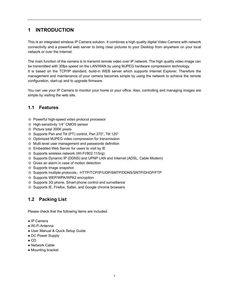 1 introduction, 1 features, 2 packing list | X10 Wireless Technology XX34A User Manual | Page 3 / 58