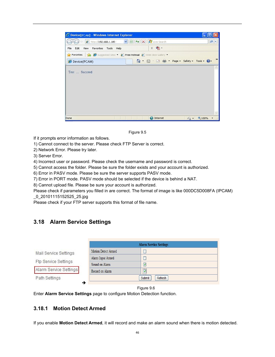 18 alarm service settings, 1 motion detect armed | X10 Wireless Technology XX34A User Manual | Page 46 / 58