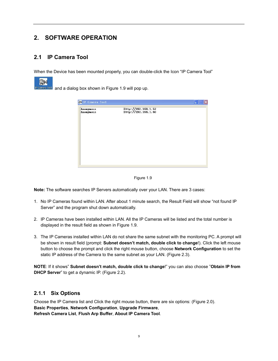 Software operation, 1 ip camera tool, 1 six options | X10 Wireless Technology XX34A User Manual | Page 9 / 58